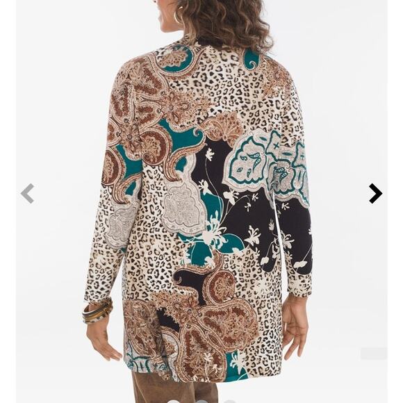 Chicos Mixed Leopard Print Cardigan XL Boho Artsy Funky Eclectic Business Casual - Picture 7 of 12